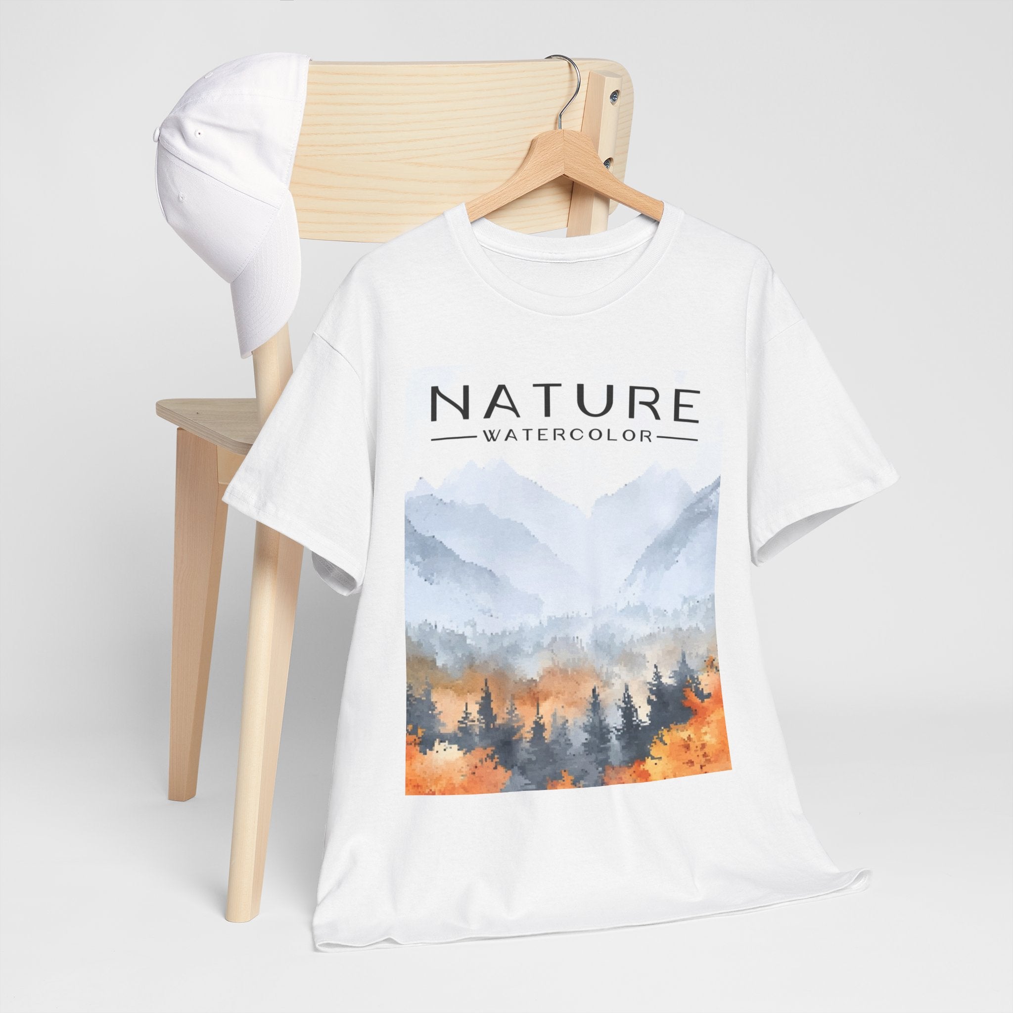 Nature Watercolor T-Shirt — Autumn Mountain Landscape Tee