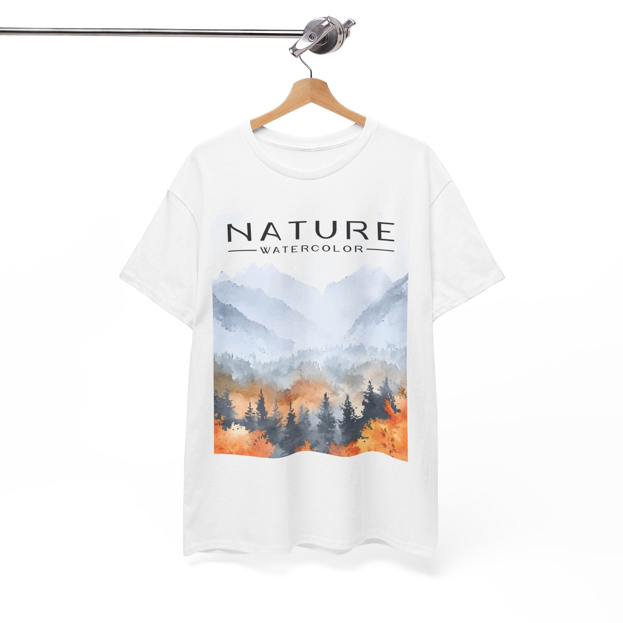 Nature Watercolor T-Shirt — Autumn Mountain Landscape Tee