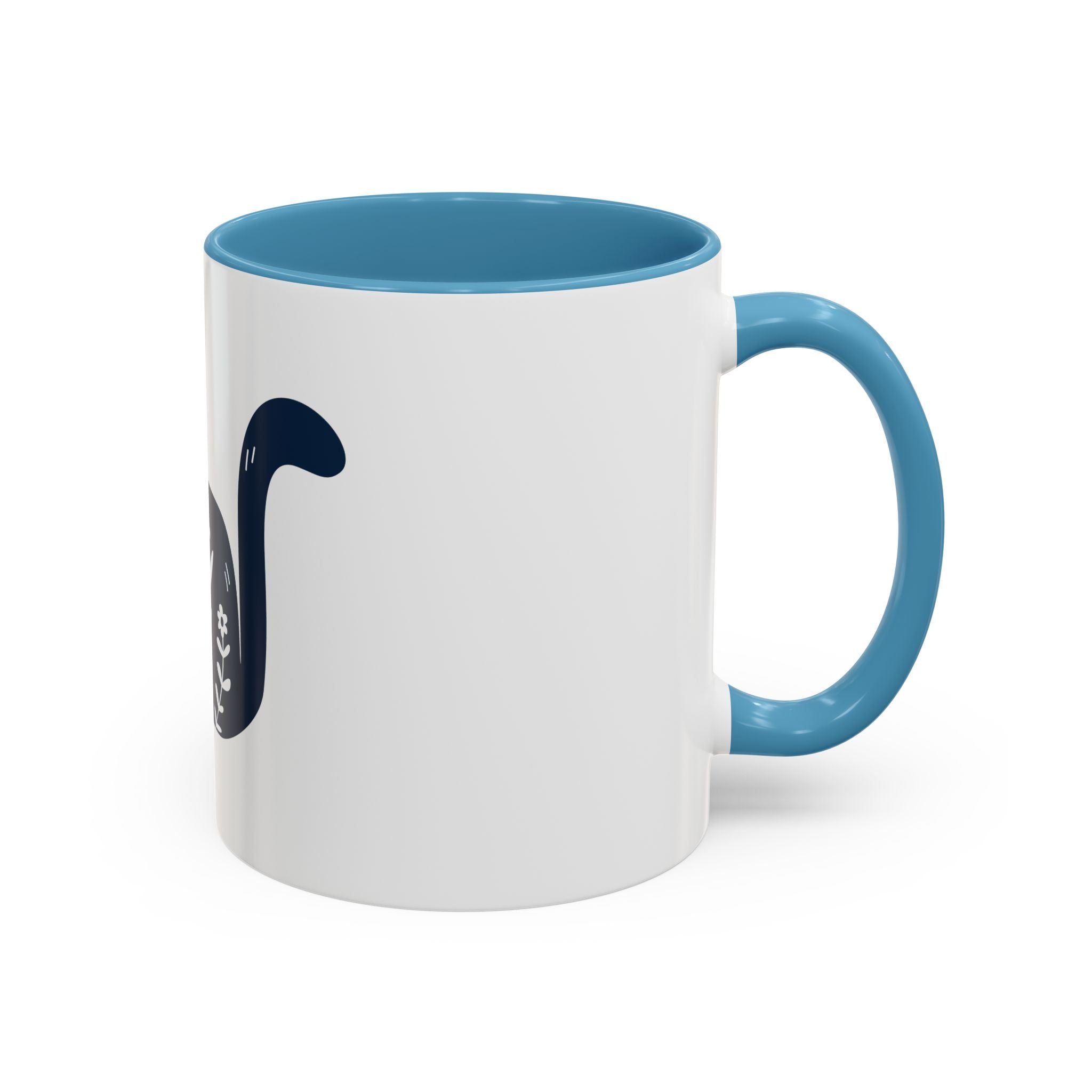 Navy Floral Cat Accent Coffee Mug 11oz 15oz | Ceramic Mug with Black Handle and Interior