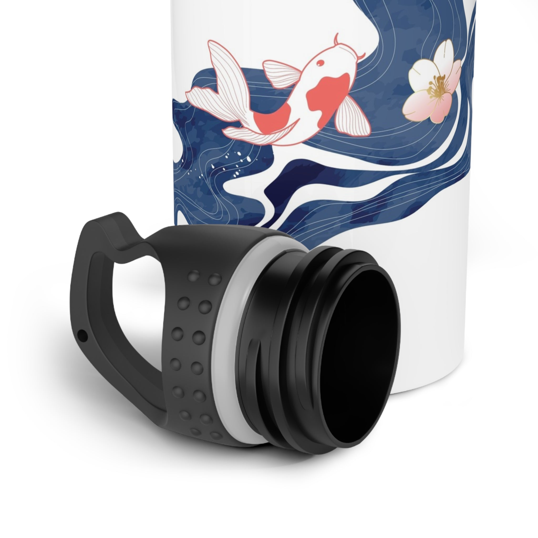Koi Pond Stainless Steel Water Bottle – Floral Japanese Fish Design