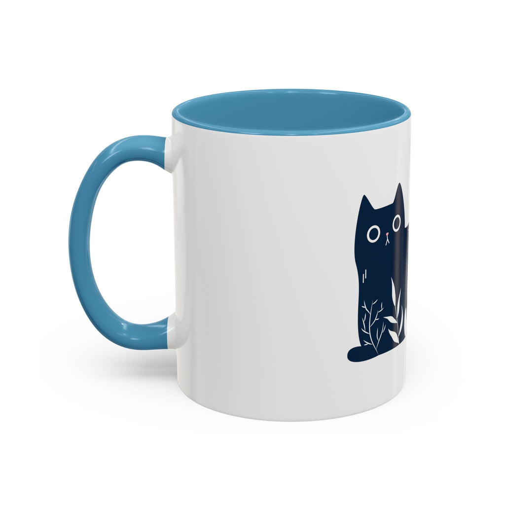 Navy Floral Cat Accent Coffee Mug 11oz 15oz | Ceramic Mug with Black Handle and Interior