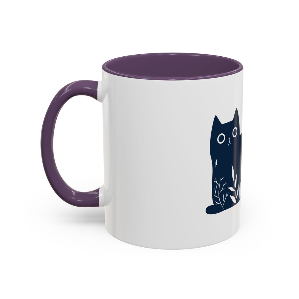 Navy Floral Cat Accent Coffee Mug 11oz 15oz | Ceramic Mug with Black Handle and Interior