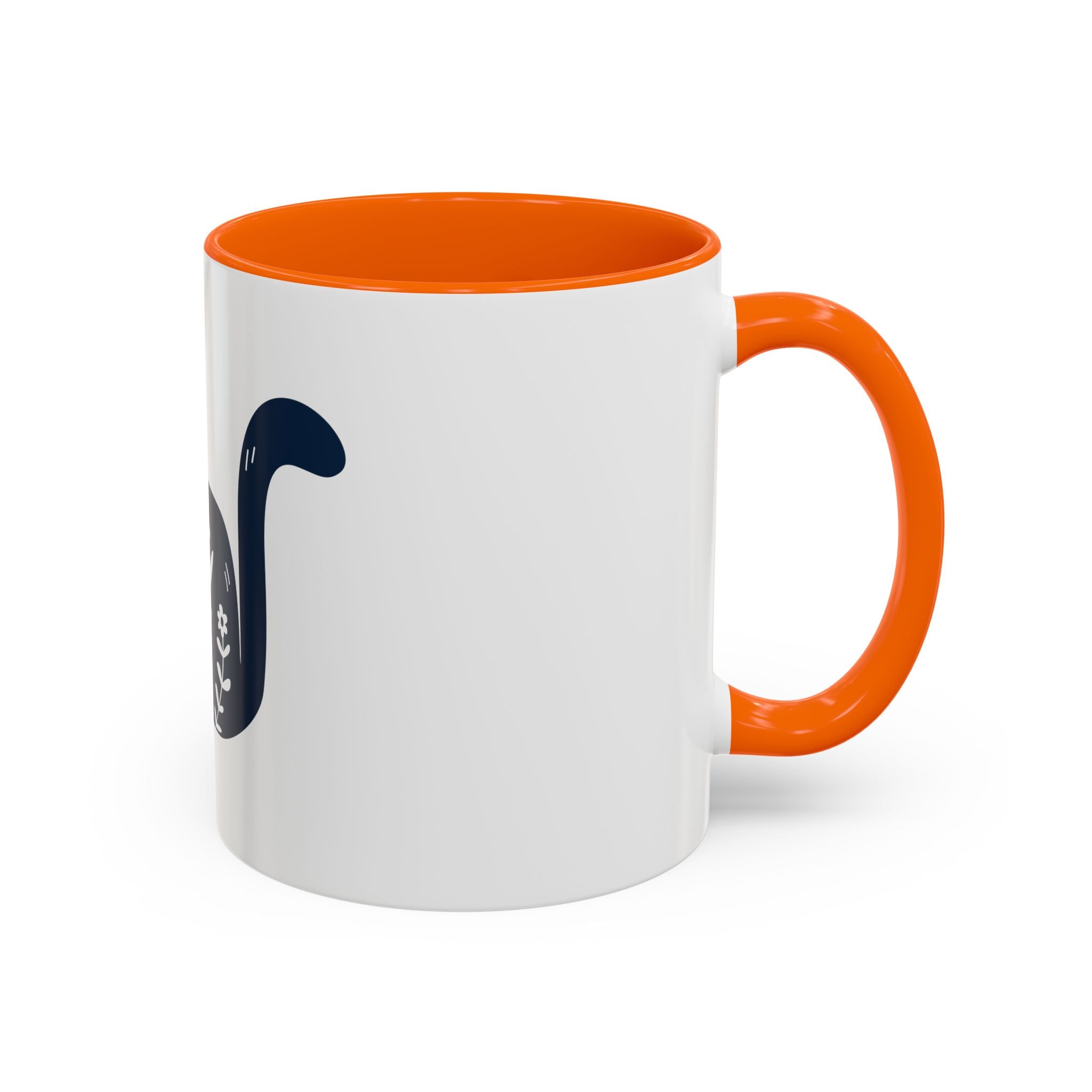 Navy Floral Cat Accent Coffee Mug 11oz 15oz | Ceramic Mug with Black Handle and Interior