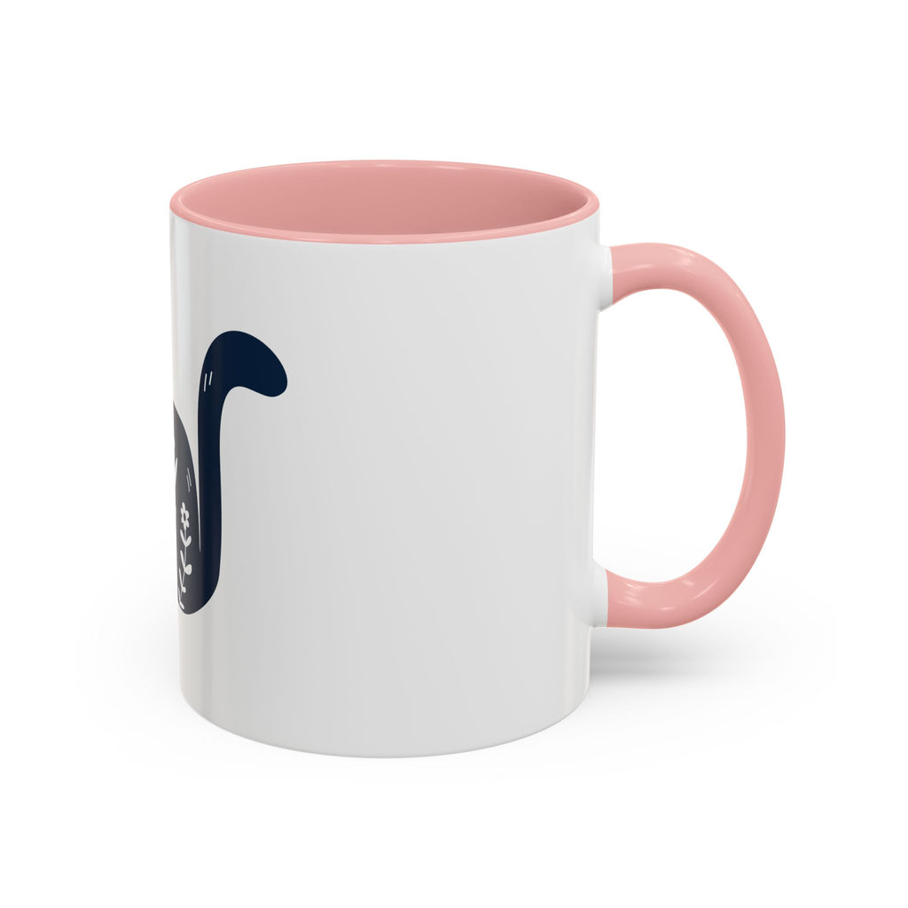 Navy Floral Cat Accent Coffee Mug 11oz 15oz | Ceramic Mug with Black Handle and Interior