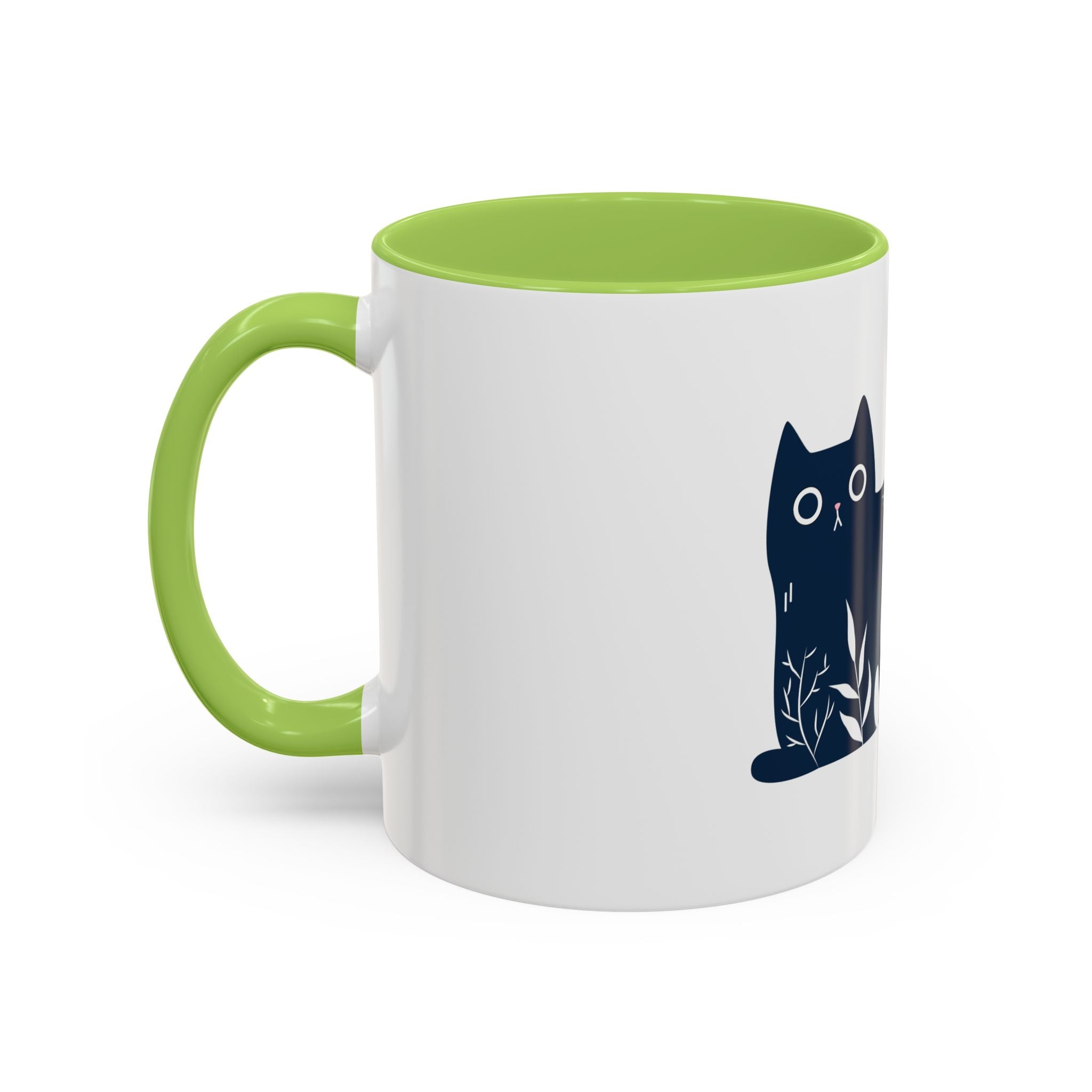 Navy Floral Cat Accent Coffee Mug 11oz 15oz | Ceramic Mug with Black Handle and Interior