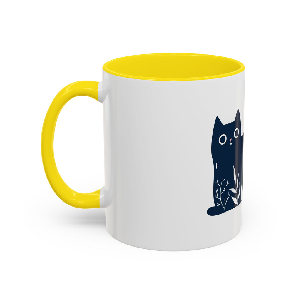 Navy Floral Cat Accent Coffee Mug 11oz 15oz | Ceramic Mug with Black Handle and Interior