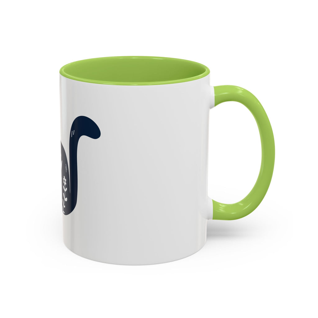 Navy Floral Cat Accent Coffee Mug 11oz 15oz | Ceramic Mug with Black Handle and Interior