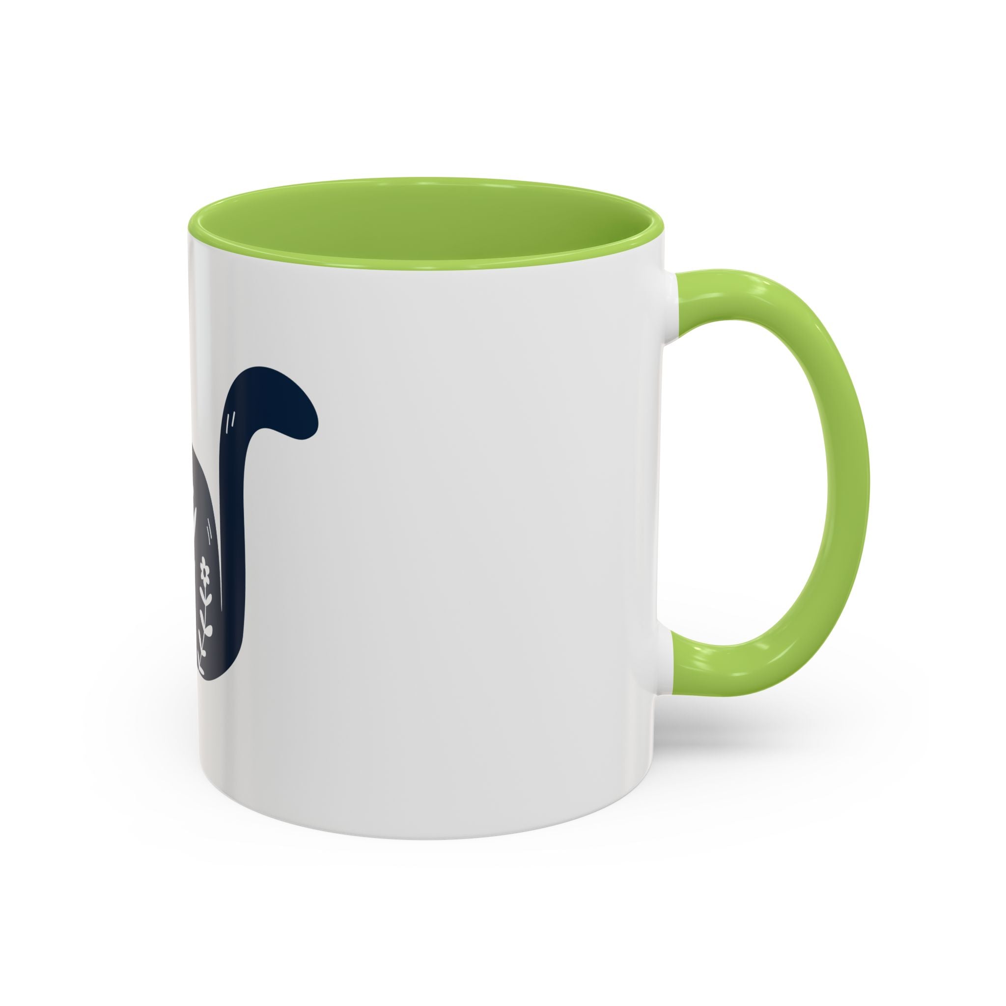 Navy Floral Cat Accent Coffee Mug 11oz 15oz | Ceramic Mug with Black Handle and Interior