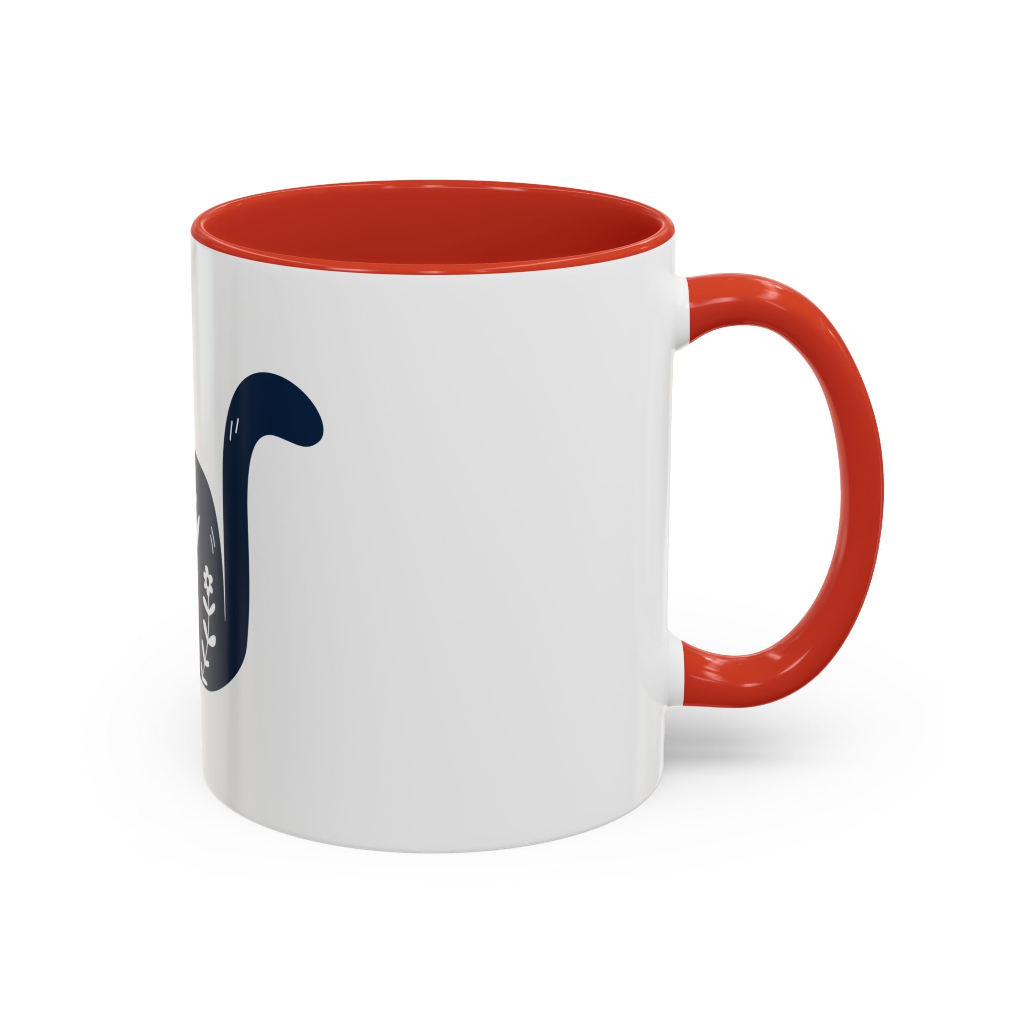 Navy Floral Cat Accent Coffee Mug 11oz 15oz | Ceramic Mug with Black Handle and Interior