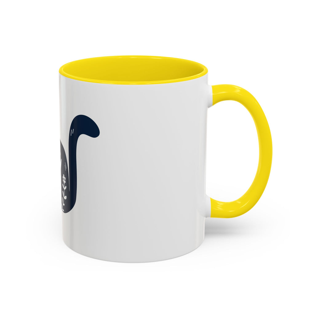 Navy Floral Cat Accent Coffee Mug 11oz 15oz | Ceramic Mug with Black Handle and Interior