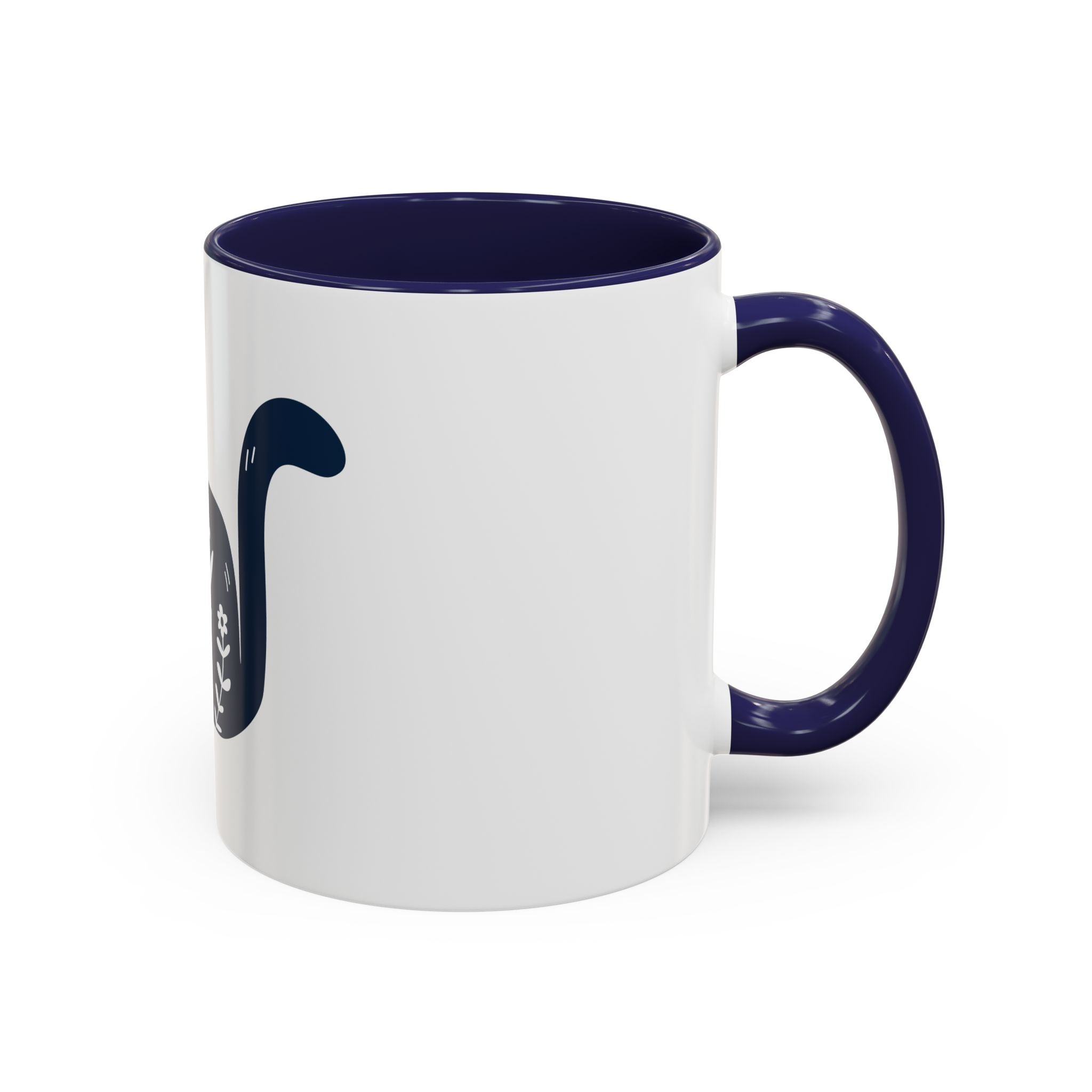 Navy Floral Cat Accent Coffee Mug 11oz 15oz | Ceramic Mug with Black Handle and Interior