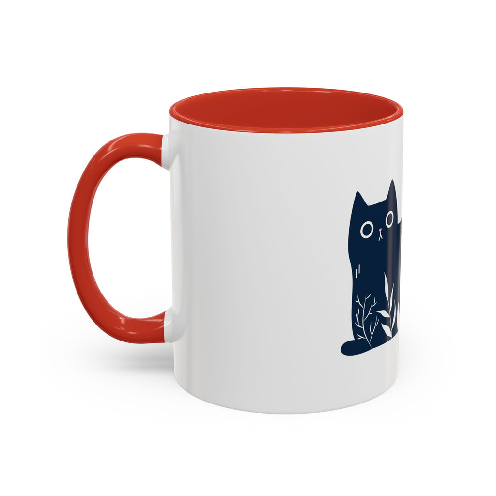 Navy Floral Cat Accent Coffee Mug 11oz 15oz | Ceramic Mug with Black Handle and Interior
