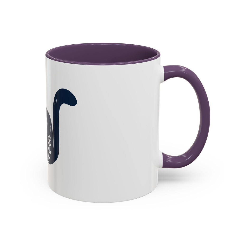 Navy Floral Cat Accent Coffee Mug 11oz 15oz | Ceramic Mug with Black Handle and Interior