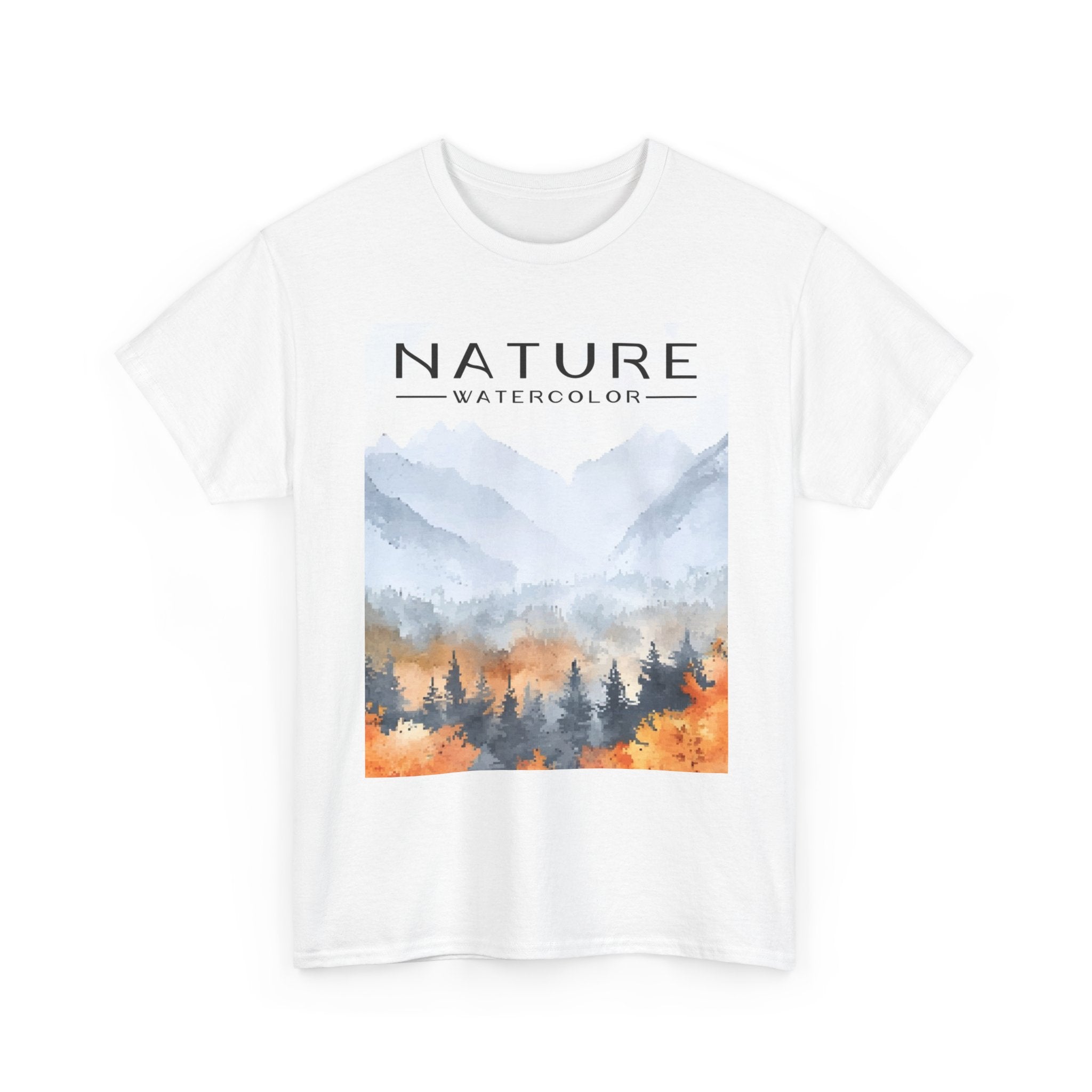 Nature Watercolor T-Shirt — Autumn Mountain Landscape Tee
