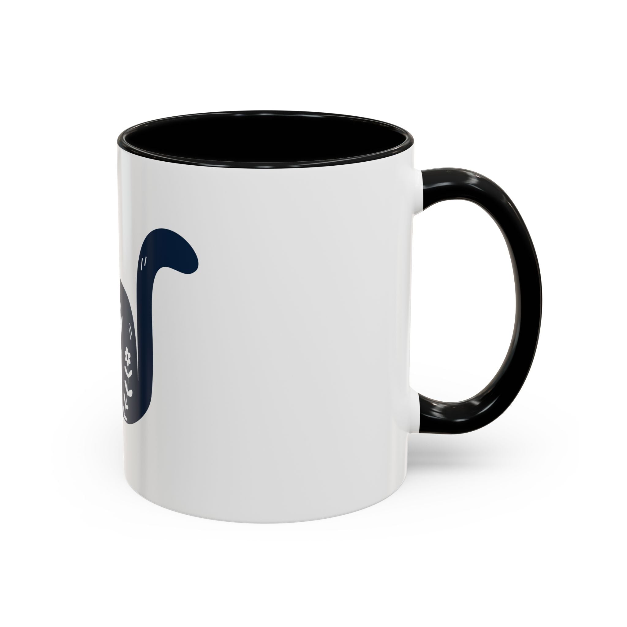 Navy Floral Cat Accent Coffee Mug 11oz 15oz | Ceramic Mug with Black Handle and Interior